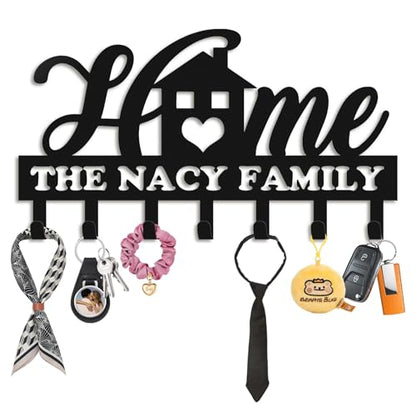 Personalized Key Holder for Wall, Metal Key Holder Wall Mount, Sweet Home Coat Rack for Living Room Bedroom Entryway, Mounted Key Hanger with Hooks, Housewarming Gift (05-Home) - color: 05-Home