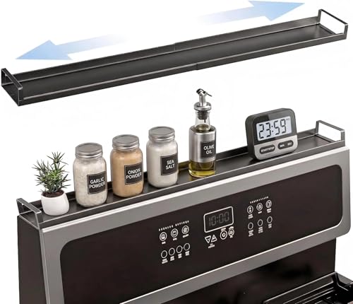 AWOKE Magnetic Over the Stove Shelf, 16" to 30" Extendable Steel Spice Rack for Back of Stove, Above Oven Storage Organizer, Stove Top Shelf for Kitchen Range, Heat Resistant Ledge for Spices & Oils