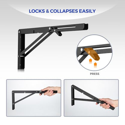 Ravinte 2 Pack 18 Inch Folding Shelf Brackets – Matte Black, Heavy Duty Collapsible Brackets for Tables and Benches – Space-Saving Design - size: 18 Inch