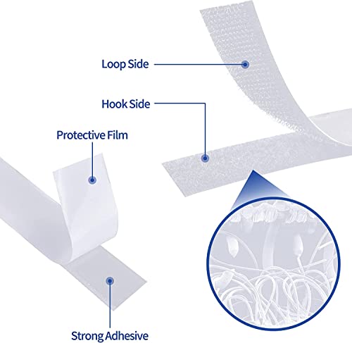 1 Inch x 82 Feet White Hook Loop Strips with Adhesive Heavy Duty, Multi-Purpose Double Sided Hook Loop Rolls, Picture Hanging Strips, Bulk Sticky Straps Wall Hanging Tape - size: 1in x 82ft, style: White