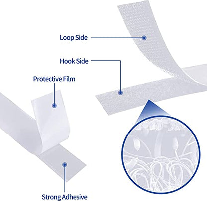 1 Inch x 82 Feet White Hook Loop Strips with Adhesive Heavy Duty, Multi-Purpose Double Sided Hook Loop Rolls, Picture Hanging Strips, Bulk Sticky Straps Wall Hanging Tape - size: 1in x 82ft, style: White