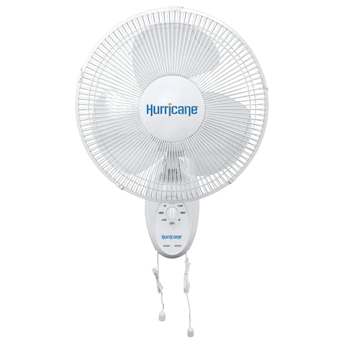 Hurricane 16" Supreme Oscillating Wall Mount Fan w/ 3 Quiet Speeds, White - Corded Electric Air Cooling Unit w/ Easy Pull Cord Controls for Homes, Greenhouses, Garages, Workshops & Gyms - style: 16" Supreme