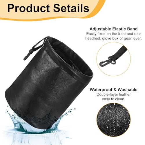 HARFINGTON 3 Packs Car Trash Can 0.9 Gallon Foldable Leak-Proof Garbage Organizer Portable Hanging Waterproof Truck Trash Bins for Van Automotive Vehicle Front Seat, Black - color: Black