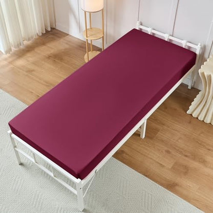 VACVELT Cot Fitted Sheet, 31 x 75 Inch Burgundy Cot Sheets, Ultra Soft and Breathable Microfiber Bed Cover Snug Fit for Narrow Twin/RV Bunk/Camper Bunk/Guest Beds/Trifold Mattress - color: Burgundy