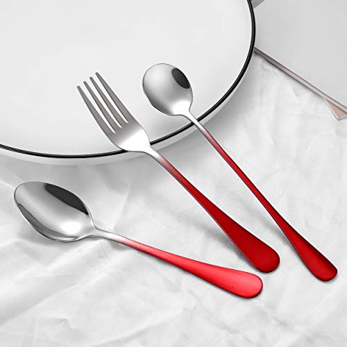 Travel Utensils,Reusable Silverware Set To Go Portable Cutlery Set with a Waterproof Carrying Case for Lunch Boxes Workplace Camping Picnic (GraRed) - color: Gradient Red+ TeaSpoon