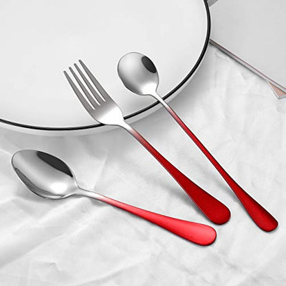 Travel Utensils,Reusable Silverware Set To Go Portable Cutlery Set with a Waterproof Carrying Case for Lunch Boxes Workplace Camping Picnic (GraRed) - color: Gradient Red+ TeaSpoon