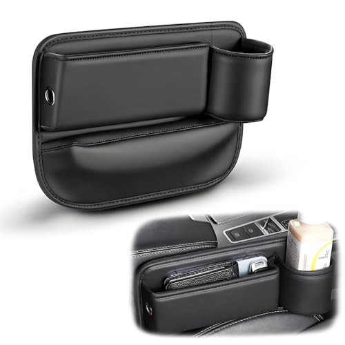 Car Seat Gap Filler Organizer, Universal Premium Leather Seat Organizer with Cup Holder, Seat Gap Storage Box with Bottle Holder, Car Leather Gap Bag Front Center Console Seat (Passenger Side) - size: Passenger Side