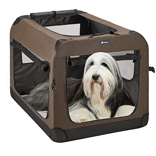 Veehoo Folding Soft Dog Crate, 3-Door Portable Collapsible Pet Kennel for Crate-Training Dogs, 5 x Durable Mesh Screen, 600D Cationic Oxford Fabric, Indoor & Outdoor Use, 40", Brown - color: Brown, size: 40.0"L x 27.0"W x 27.0"H
