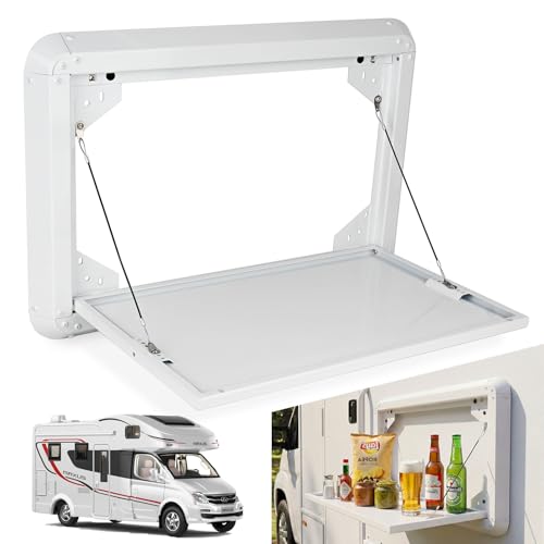 RV Folding Table Wall Mount, 21.3 x 17.7 Inch Aluminum Alloy Fold Down Picnic Work Table Kit for Campervan, Motorhome, Travel Trailer and Truck Camper, Exterior/Interior Use