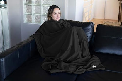BlueHills Ultra Compact Travel Blanket Pillow in Portable Bag Case with Hand Luggage Belt & Backpack Clip Premium Cozy Soft Compact Pack Large Blanket for Airplane Flight Layover Black C003 - color: C003-black
