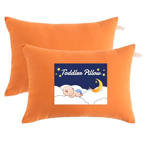 NTBAY Toddler Pillows, Down Alternative 13"x18" Pillows, Machine Washable - Soft and Breathable Travel Small Pillows for Sleeping, Ideal for Daycare, Crib, Cot, Orange - color: Orange, size: 13"x18"