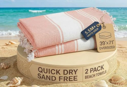 LANE LINEN Large Pool Towels, XL Beach Towel 2 Pack, Pre-Washed, No Shrink, Quick Dry Oversized Beach Towels, Stylish Beach Towel for Women, Sand Free Towel, 39"x71" - Quartz Pink - color: 24: Quartz Pink, size: Pack of 2