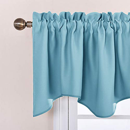 NICETOWN 2 Panels Window Valances Farmhouse 42 x 18 inch Long Window Treatment Thermal Insulated Room Darkening Curtain Valances Rod Pocket for Kitchen/Living Room, Teal Blue - color: Teal Blue, size: 42"W x 18"L (Pack of 2)