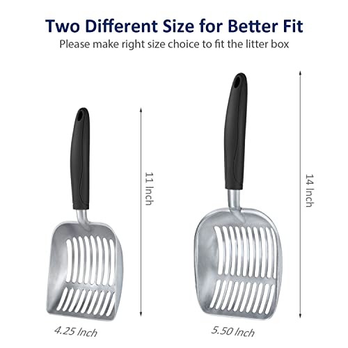 WePet Cat Litter Scoop, Aluminum Alloy Sifter, Kitty Metal Scooper, Deep Shovel, Long Handle, Poop Sifting, Kitten Pooper Lifter, Durable, Heavy Duty, for Litter Box - color: FLAT Aluminum \ #06 Black Handle, size: Small