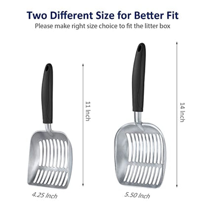 WePet Cat Litter Scoop, Aluminum Alloy Sifter, Kitty Metal Scooper, Deep Shovel, Long Handle, Poop Sifting, Kitten Pooper Lifter, Durable, Heavy Duty, for Litter Box - color: FLAT Aluminum \ #06 Black Handle, size: Small