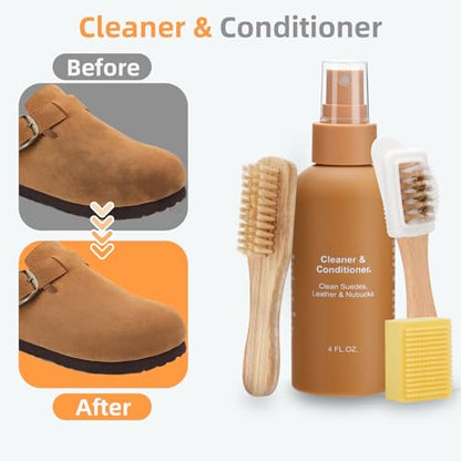 Suede Care Kit, Deep Cleaning Shoe Cleaner with Water and Stain Repellent Spray | Professional Grade Suede Brush & Eraser Set for Restoring Nubuck, Sheepskin Shoes and Boots