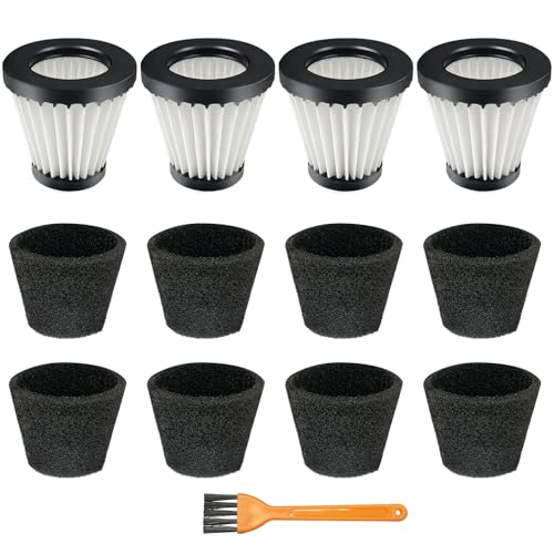 4 Pack F117 Filters Compatible with Dirt Devil Scorpion Handheld Vacuum Cleaner, Part # AD40117, with 8 Foam Sleeves & 1 Brush