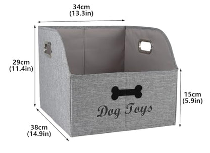 Large Collapsible Dog Toy Basket,Fabric Trapezoid Dog Toy Bin,Stable Dog Toy Storage Box with Metal Handle,for organizing Dog Puppy Toy Blanket Collar Clothes Snacks-Can be Personalized-Gray - size: 13.3''x14.9''x11.4
