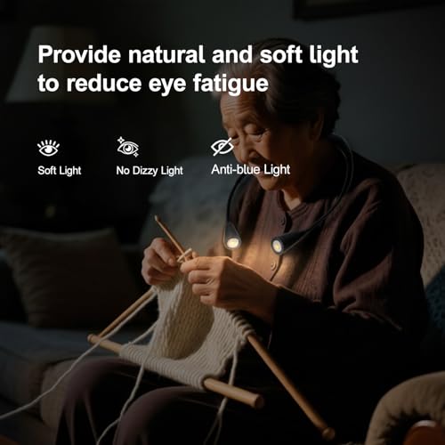 LED Rechargeable Neck Reading Light， Suitable for Reading Books with 3 Color Temperatures, 90 Hour Long-Lasting Recharging Lamp, Ergonomic, Suitable for Reading, Weaving, and Repairing