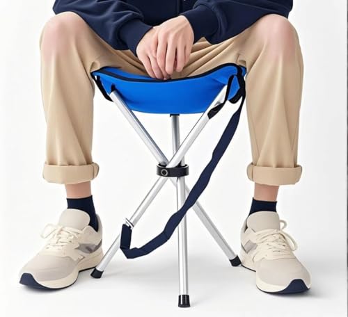 Folding Camping Stool,16.5" Folding Camping Chairs,Portable Tripod Seat,Outdoor Travel Tall Chair for Camping Walking Hunting Hiking Fishing Mountaineering Picnic Beach BBQ Garden Lawn(Blue) - color: Blue