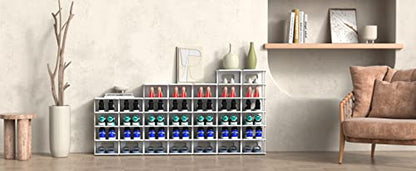 ZOINLIY Stackable Shoe Organizer for Closet, Small Shoe Rack for Entryway, Bedroom, Dorm Rooms, Free Standing Shoe Shelf, Plastic Shoe Cubby for Small Space, Grey Space Saver Shoe Holder - size: 7 Tiers, 2 Columns