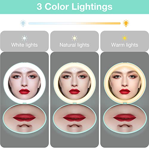 wobsion 10X Magnifying Tabletop Mirror, 4 Inch Round, Glass, ABS - color: 4inch Rechargeable Cyan