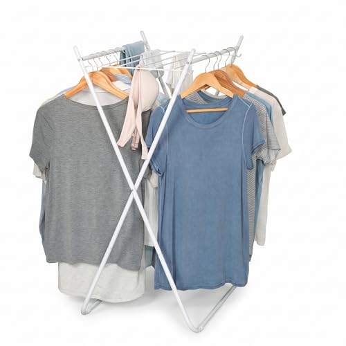 Honey-Can-Do Easy-Fold Collapsible Clothes Drying Rack, Sturdy Metal Laundry Rack Holds 40 lbs, Space-Saving Foldable Towel Rack for Indoor Outdoor Use, Non-Skid Feet, White - style: A-Frame