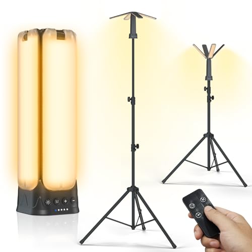 Clemas Camping Lights with Remote & Stand 8.2 Ft,14000 mAh Rechargeable Camping Lantern Tent Light, 6000 Lumen Magnetic Work Light,Portable Outdoor Light for Hiking,Camping,Emergency,Power Outages - color: 8.2Ft Black