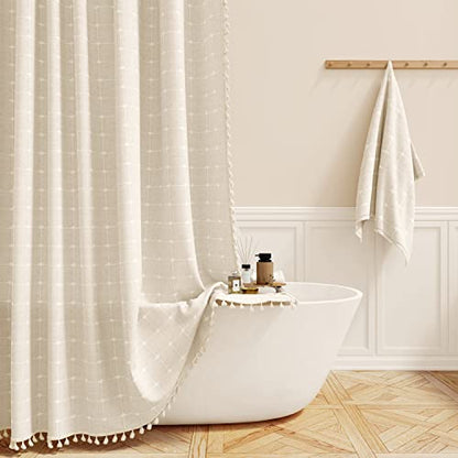 BTTN Stall Fabric Shower Curtain - 54x72 Inches Boho Linen Heavy Duty Tassel Shower Curtain Set with 10 Hooks, Narrow Rustic Modern Farmhouse Neutral Thick Shower Curtains for Bathroom - Cream/Beige - color: A - Cream, size: 54"W x 72"L (Pack of 1)