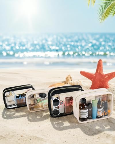 Personalized Clear Makeup Bag For Women Men, Toiletry Pouch with Zipper Reinforced Seams, Custom Travel Water Resistant Storage Car Organizer(S/M/L)