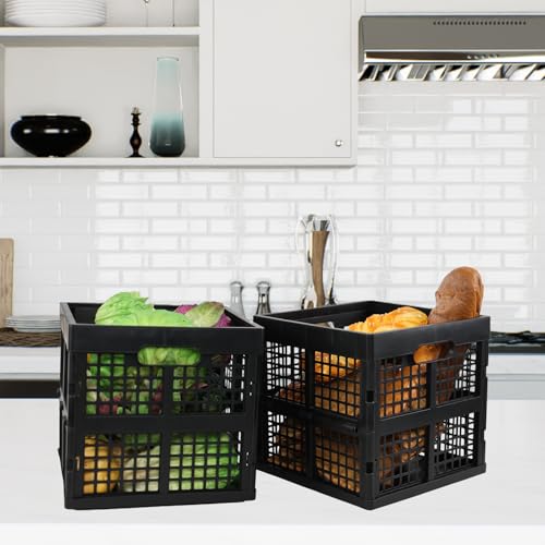 18 L Collapsible Storage Crates, Square Plastic Crates, Black, 3 Pack