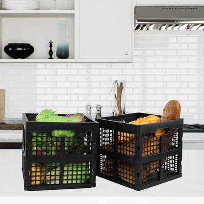 18 L Collapsible Storage Crates, Square Plastic Crates, Black, 3 Pack