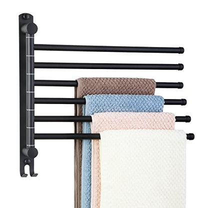 Space Saving Towel Rack JSVER Black Space Saving Towel Holder, Towel Rack Wall Mounted, Swivel Hand Towel Holder, 6-Arms Towel Bar, Towel Racks for Bathroom - color: Black 6 Arms