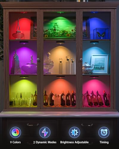 WILLED Rechargeable RGB Puck Lights with Remote Control, 1200mAh Battery Operated Tap Lights, Dimmable Touch Under Cabinet Lighting, Wireless Push Light, LED USB Shelf Light (6 Pack) - color: Black, size: Rgb Multicolor