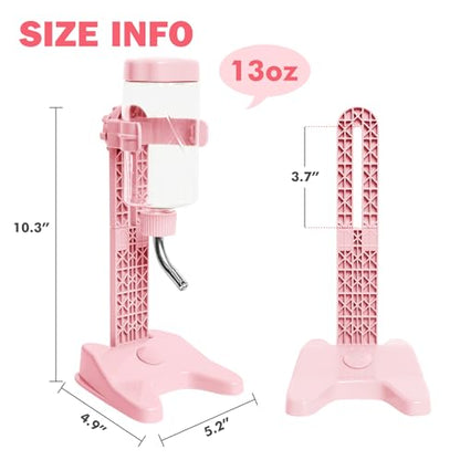 VANNON Pet Standing Water Dispenser Top Fill Dog Water Bottle Dispenser with Stand Leakproof Pet Slow Water Bottle for Small Animals, 13oz, BPA Free, Adjustable Height, Pink - color: Pink
