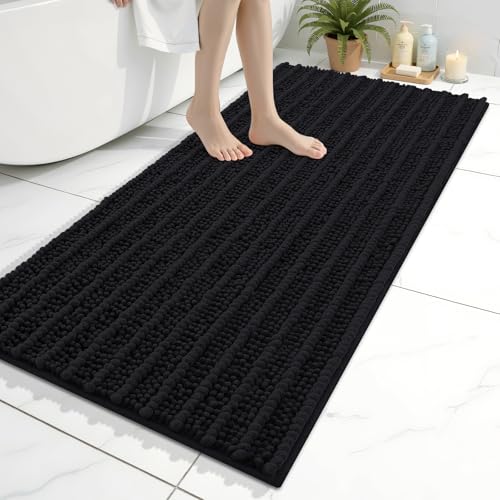 Arotive Luxury Bathroom Rugs 47x24, Extra Soft Thick Absorbent Shaggy Chenille Bath Rugs, Non-Slip Machine Wash Dry, Bath Mats for Bathroom Floor, Tub and Shower, Home Decor Accessories, Black - color: Black, size: 47" X 24"