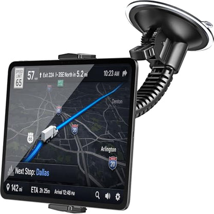 APPS2Car Heavy-Duty Tablet Holder for Truck Car Semi Pickup Tractor UTV RV | Ultra-Strong 4.33" Vacuum Suction Cup, Stable Double-Rib Metal Arm Anti-Shake, Road Trip Essentials, Car Mount for iPad