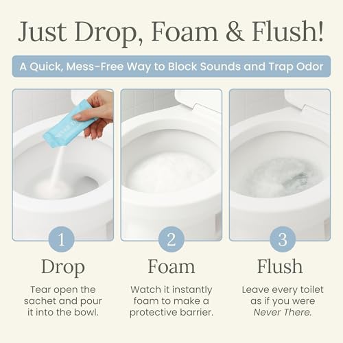 Never There Toilet Foam Bombs - 14 Count Discreet & Portable Lavender Scent Foaming Powder | On-The-Go Toilet Refresher for Bathroom Anxiety | Instantly Eliminates Odor, Sound & Stains