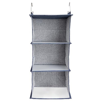 Household Essentials Hanging Cotton Blend Closet Organizer with 3 Storage Shelves, Denim - color: Denim