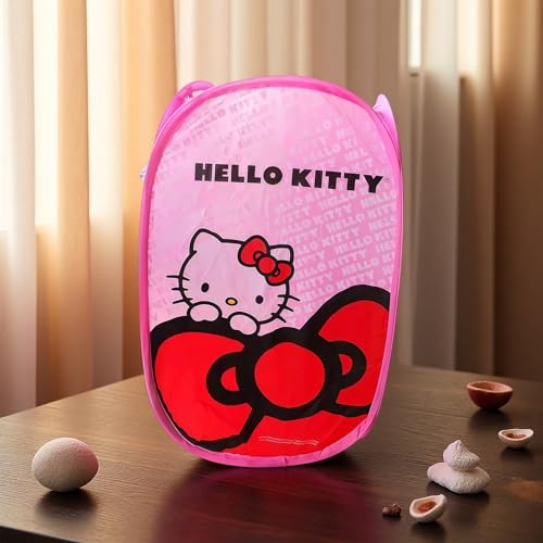 Cute Cartoon themed Laundry Basket, Mesh Pop Up Hamper with Carry Handles, Large Capacity Collapsible Storage for Room, Dorm | Travel & Camping (Kitty) - color: Kitty