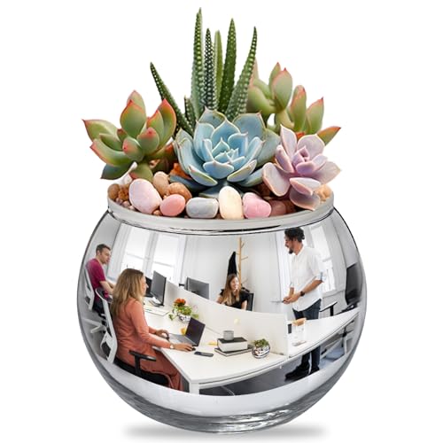 7.9" Spherical Convex Mirror Glass Bowl Vase - Safety Cubicle Reflector & Desktop Rearview Mirror to See Behind You for Office/Home Décor, Floral Arrangements, Planter Storage - color: 7.9-inch Silver