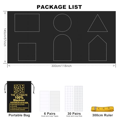 RUseeN Portable Blackout Shades (118" x 57") Travel Window Blackout Curtains, 100% Blackout Material Temporary Blackout Blinds for Baby Nursery, Bedroom, Caravan, Office or Travel Use - size: 57"W x 118"L (Pack of 1)