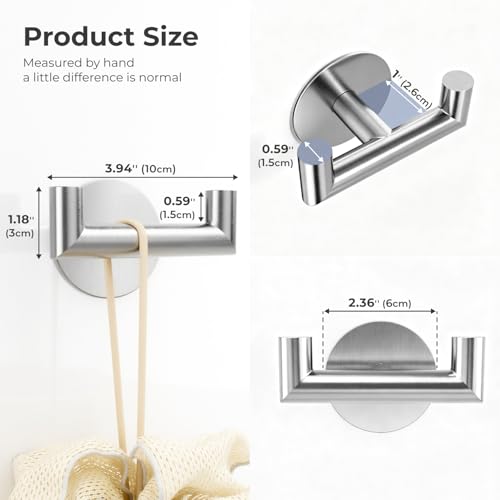 GWAAZXGZ 2 Pack Brushed Nickel Bathroom Hooks for Towels - Self Adhesive Double Hooks for Wall, No Drilling, Stainless Steel 304, Strong Hold for Robes, Coats, Shower Use - color: Silver