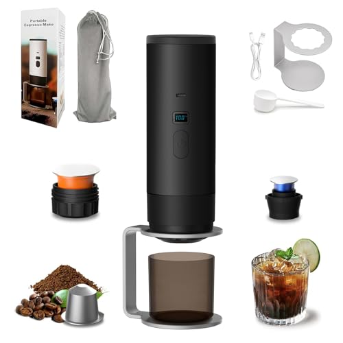 3-in-1 Portable Coffee Maker, 15 Bar Portable Espresso Machine with LED Display and 90ml Sink, Travel Coffee Maker Self-Heating Compatible with Ground Coffee & Capsules(Ns&DG) for RV, Office (Black) - color: Black