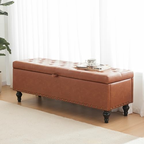 Mangodan 50" Storage Ottoman Bench, Tufted Ottoman with Storage for Living Room, Large End of Bed Ottomans, Modern Entryway Benchs, Window & Bedroom Benches for Foot of Bed (Brown) - color: Brown