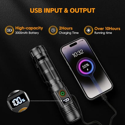 Hoxida Rechargeable Flashlights, 6 Modes Zoomable Powerful Tactical Linternas with LCD Digital Display, Super Bright High Lumens Handheld Magnetic Flashlights for Home Emergencies Camping (1pcs) - color: 1pcs