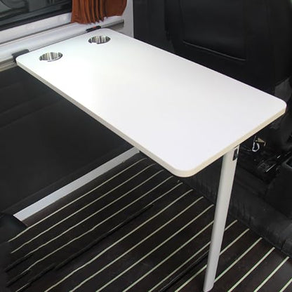 Foldable Rv Table with 2 Cup Slots, Wall Mount Folding Picnic Table Space-Saving Computer Desk Workstation, Wood Camper Table for RV, Home Office, Bedroom or Kitchen, White - color: White