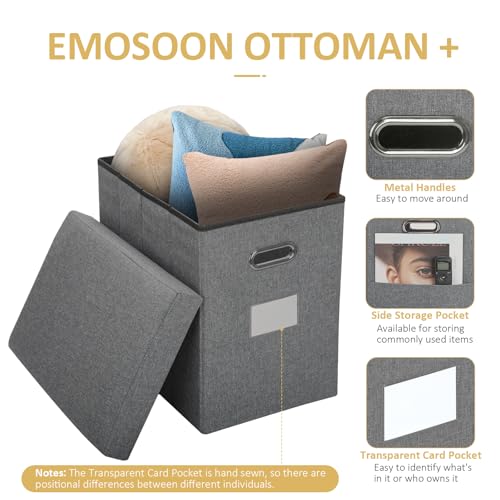 Tall Ottoman with Storage Collapsible Fabric Small Slim Folding Ottoman Furniture with Handles Lid for Room Footrest Foot Stool Linen Grey 16.5x16.5x11.8in - color: Grey