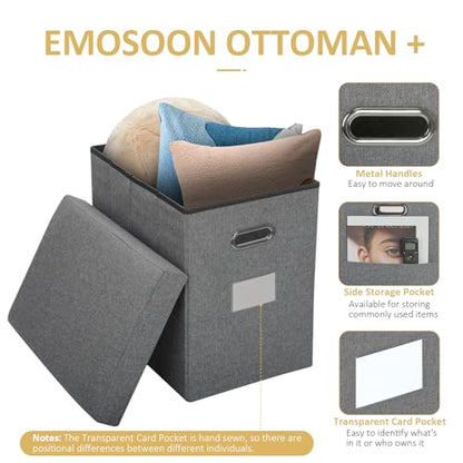 Tall Ottoman with Storage Collapsible Fabric Small Slim Folding Ottoman Furniture with Handles Lid for Room Footrest Foot Stool Linen Grey 16.5x16.5x11.8in - color: Grey
