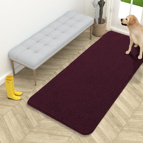 OLANLY Dog Door Mat for Muddy Paws 54x24, Absorbs Moisture and Dirt, Absorbent Non-Slip Washable Doormat, Quick Dry Chenille Mud Mat for Dogs, Entry Indoor Entryway Carpet for Inside Floor, Russet - color: Russet, size: 54" X 24"